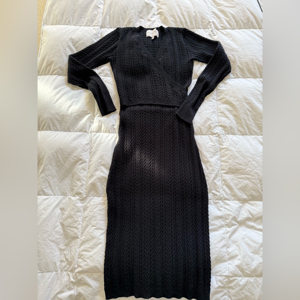 Chic Black Long Sleeve Knit Dress